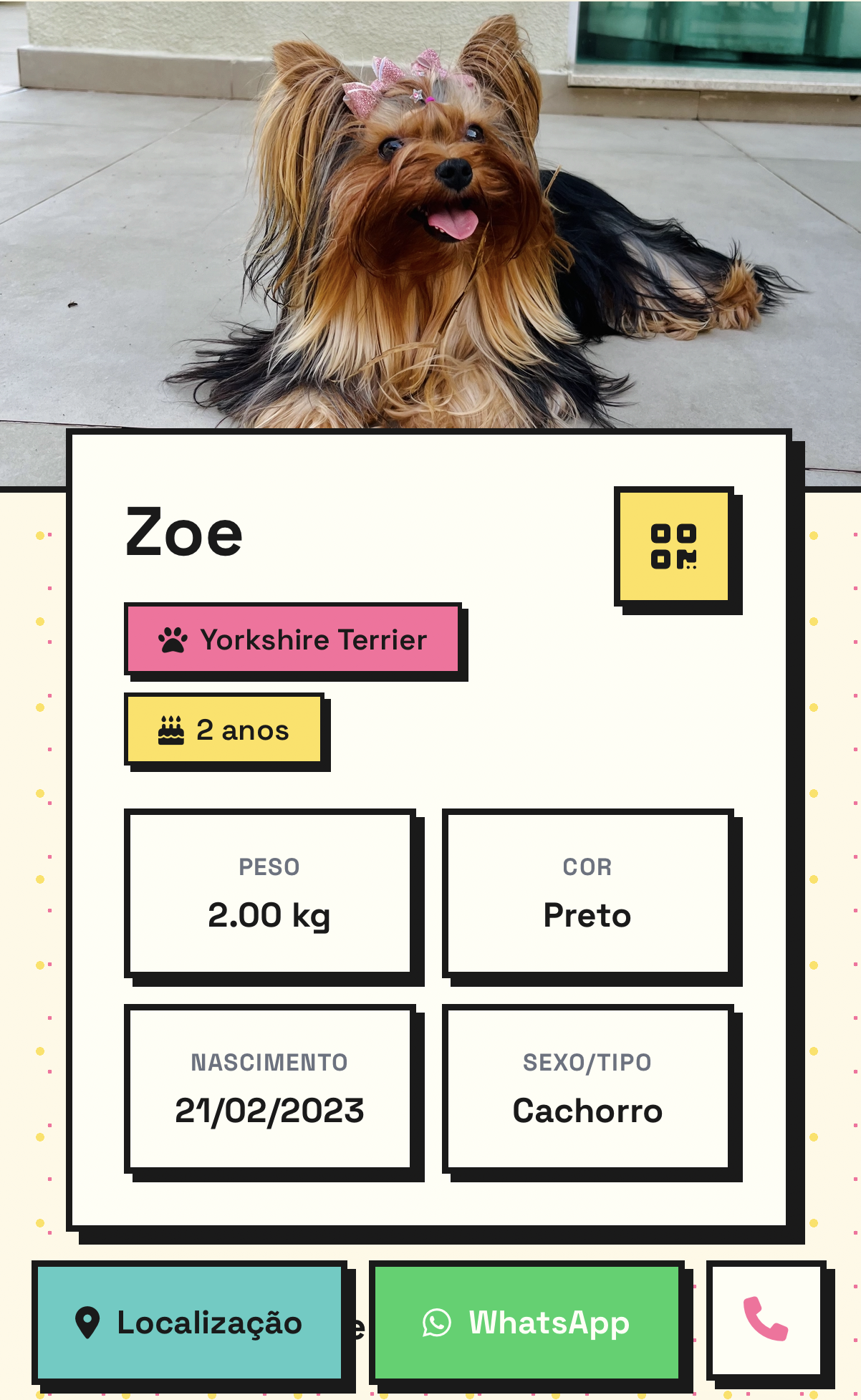 Perfil do pet no Petfolio